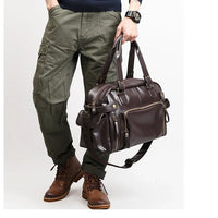 Vintage PU Leather Gym Bag - Classic Travel Duffle 42x26cm