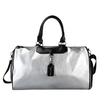 Premium Silver PU Leather Gym Bag with Tag - 20-35L Waterproof