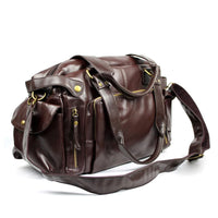 Vintage PU Leather Gym Bag - Classic Travel Duffle 42x26cm