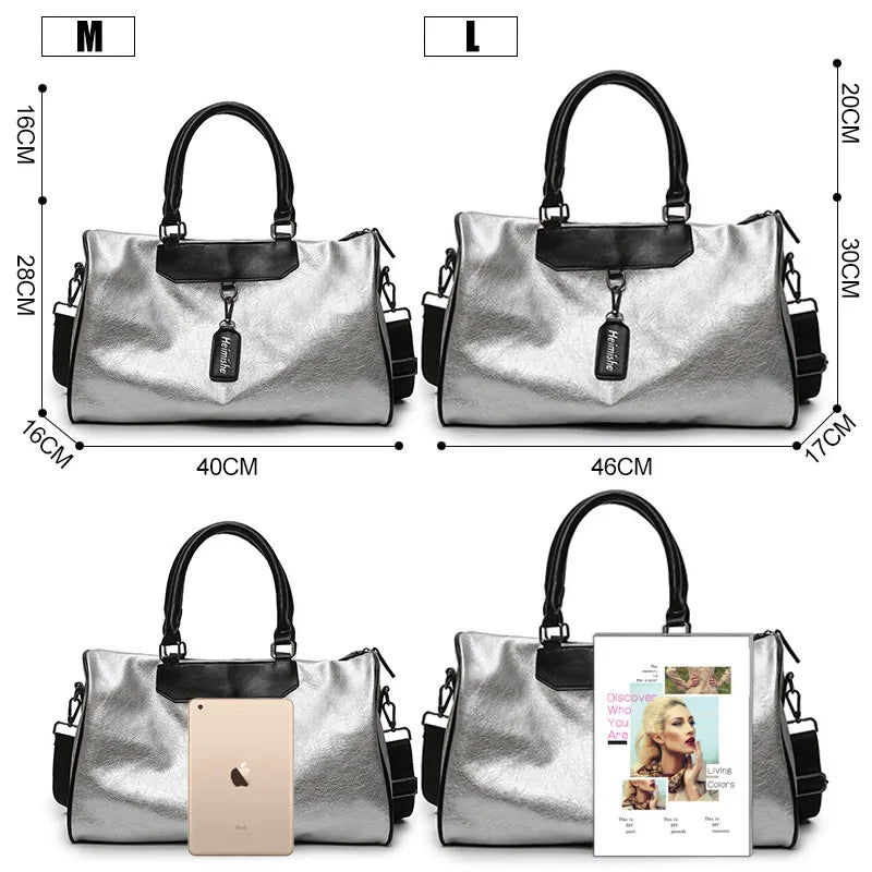 Silver Leather Gym Duffle
