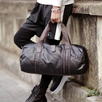 Premium Cylindrical PU Leather Gym Bag - 20-35L Capacity