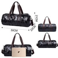 Premium Cylindrical PU Leather Gym Bag - 20-35L Capacity