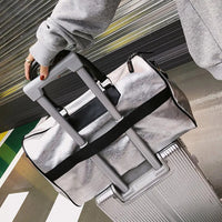 Premium Silver PU Leather Gym Bag with Tag - 20-35L Waterproof
