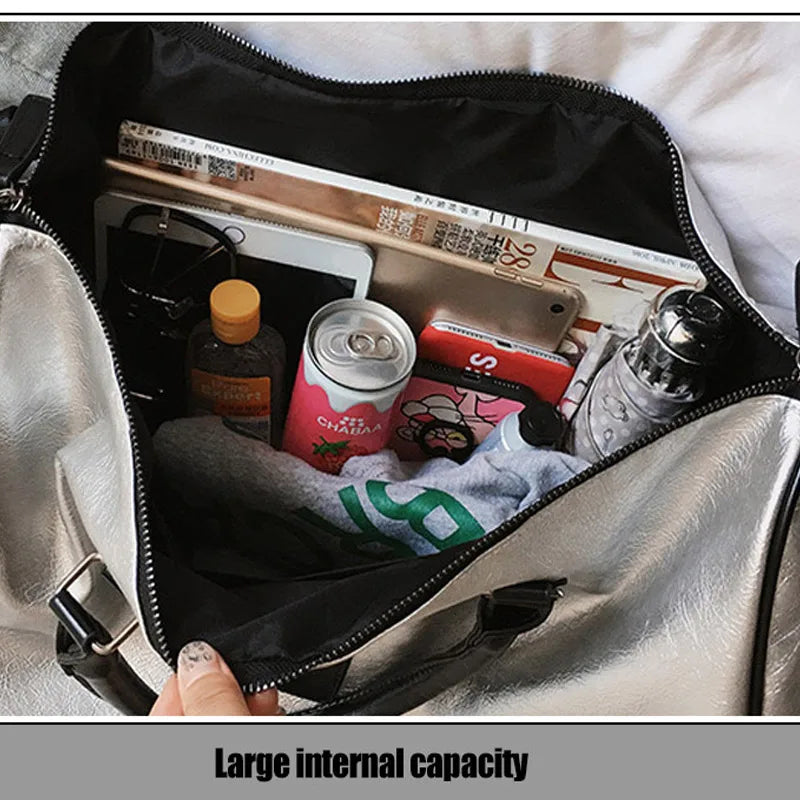 Silver Leather Gym Duffle