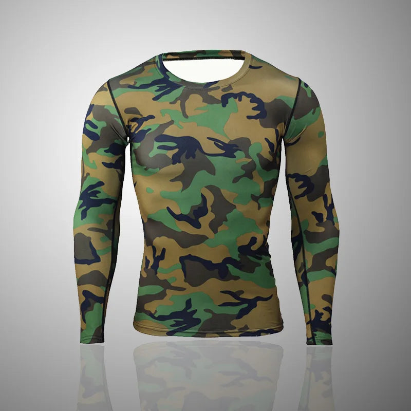 Men's Camouflage Long Sleeve Compression Shirt - Tactical Athletic Top