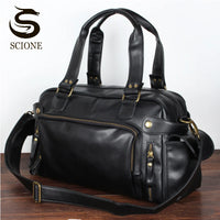 Vintage PU Leather Gym Bag - Classic Travel Duffle 42x26cm