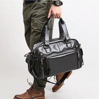 Vintage PU Leather Gym Bag - Classic Travel Duffle 42x26cm