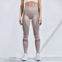 High-Waist Mesh Patchwork Compression Tights - Women's Performance Leggings