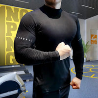 Men's High Collar Compression Shirt - All-Season Performance Top