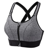 Women's Shockproof Front Zipper Sports Bra - High Support Fitness Bra
