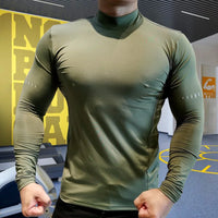 Men's High Collar Compression Shirt - All-Season Performance Top