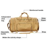 Waterproof Nylon Duffle Bag with Shoe Compartment - 21x10x13 inches